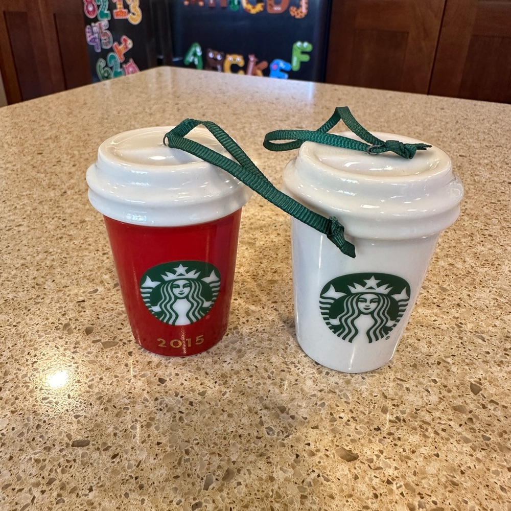 Starbucks Ornaments To Go Cups 2015 Red Cup and 2016 Edition